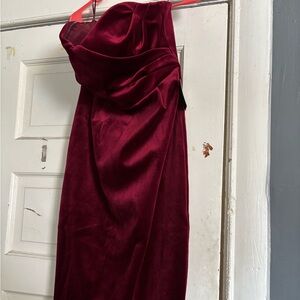 Red velvet strapless Express dress